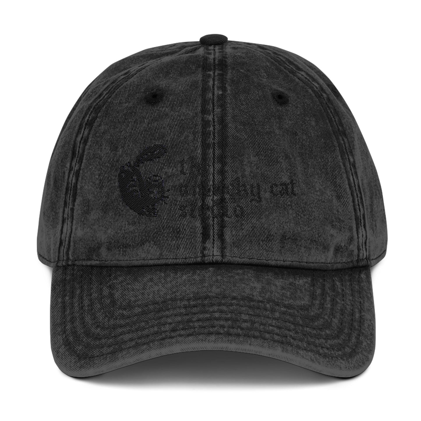 black logo hat.