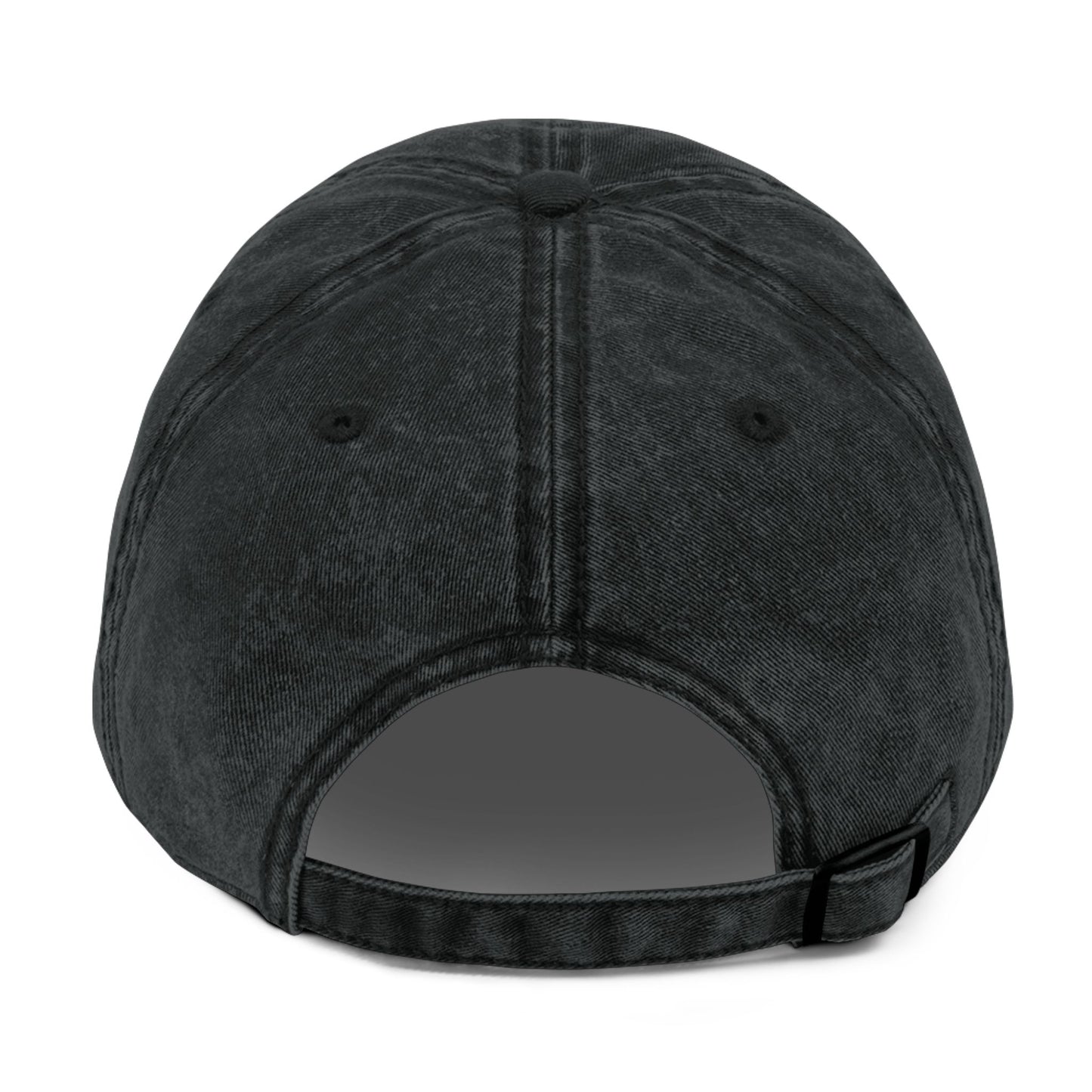 black logo hat.